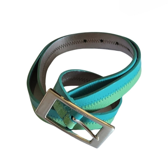 Calvin Klein Belt Women's Leather Two Tone Neon Blue Adjustable Size Medium - Picture 1 of 8